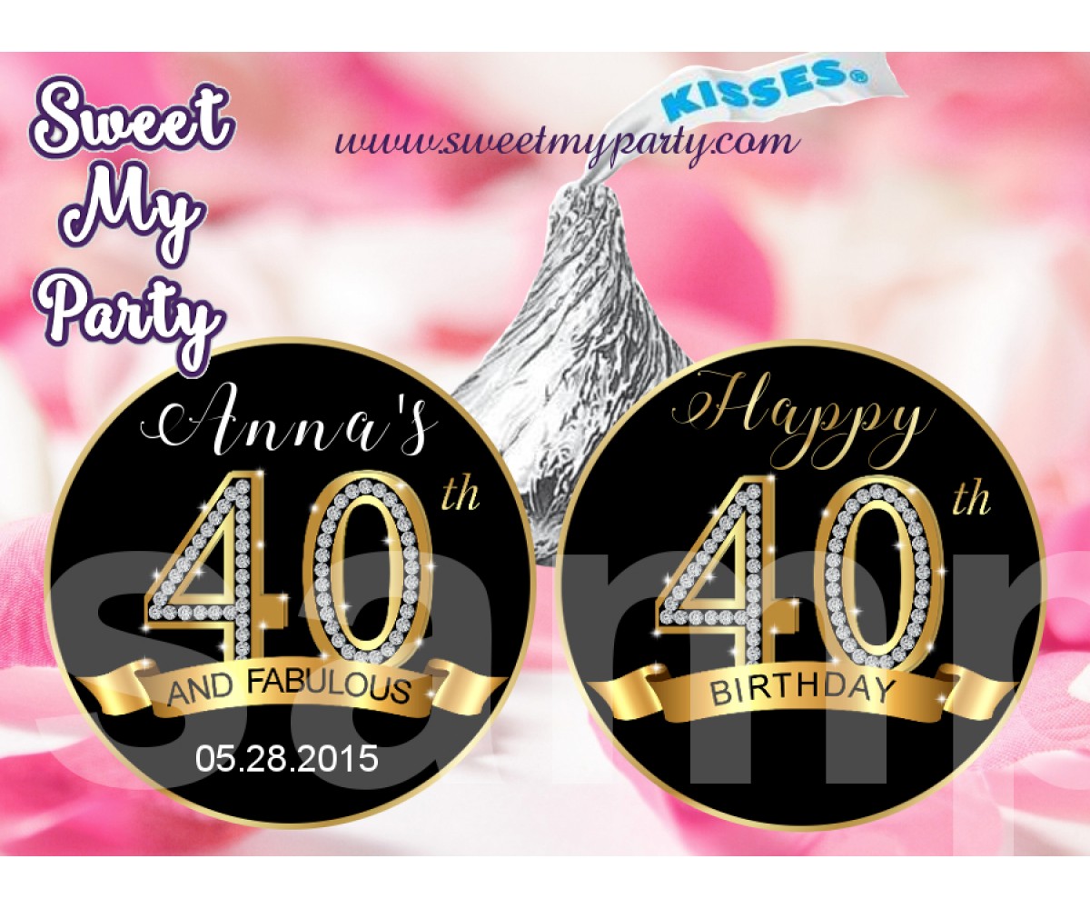 40th Birthday Party Hershey kisses stickers,40th Birthday Hershey kiss stickers,(14ab)